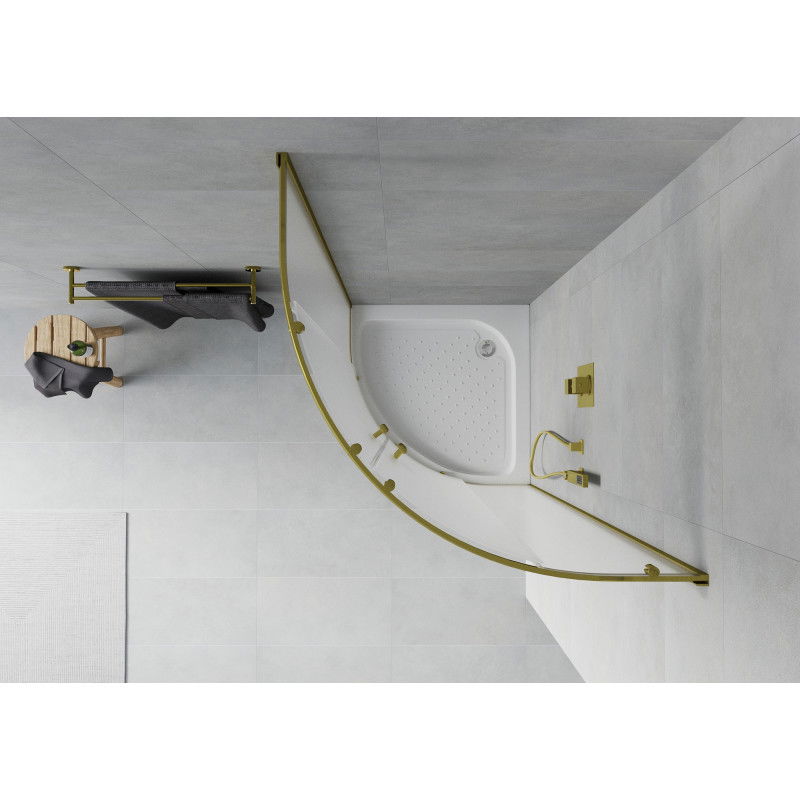 Mexen Rio semi-circular shower enclosure 90 x 90 cm, frost, gold + Rio tray, white - 863-090-090-50-30-4710