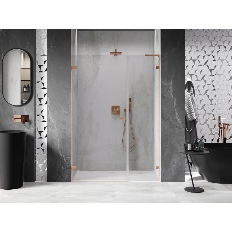 Mexen Lunar-B L 120 cm Left Hinged Shower Door, Transparent, Brushed Copper - 832SL-120-050-65-00-L