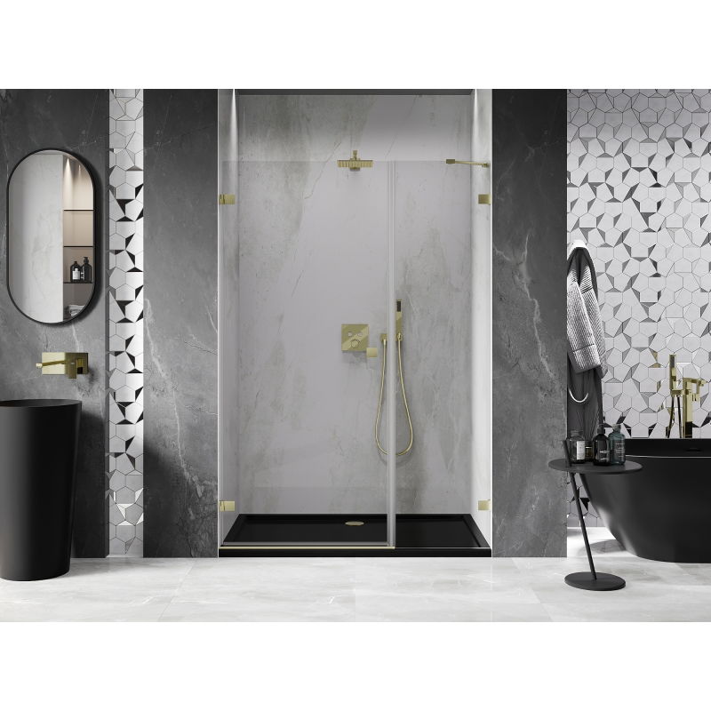 Mexen Lunar-B Left Hinged Shower Door 110 cm, Transparent, Brushed Gold - 832S-110-050-55-00-L