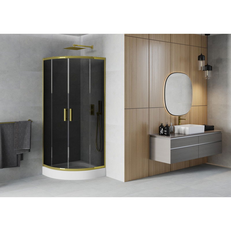 Mexen Rio semi-circular shower cabin 90 x 90 cm, graphite, gold + Rio tray, white - 863-090-090-50-0-4710