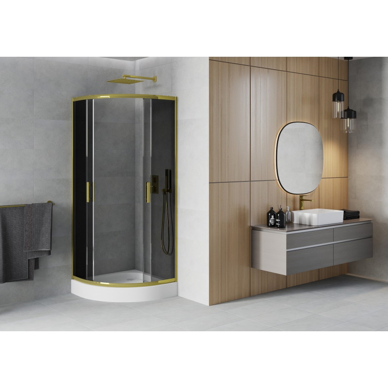 Mexen Rio semi-circular shower cabin 90 x 90 cm, graphite, gold + shower tray, white - 863-090-090-50-0-4710