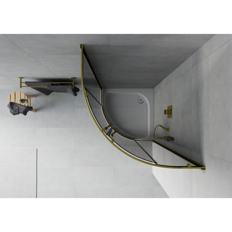 Mexen Rio semi-circular shower cabin 90 x 90 cm, graphite, gold + Rio tray, white - 863-090-090-50-0-4710