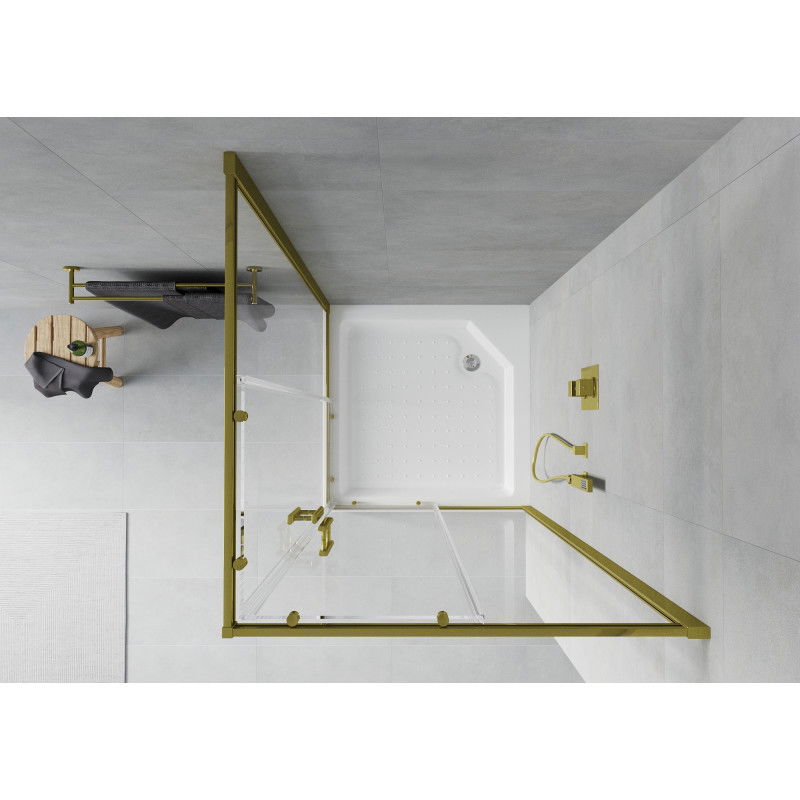 Mexen Rio square shower cabin 90 x 90 cm, transparent, gold + Rio shower tray, white - 860-090-090-50-00-4510