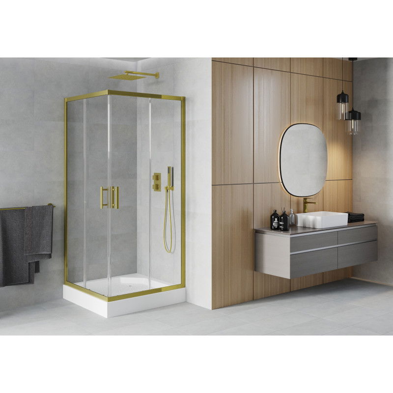 Mexen Rio square shower cabin 90 x 90 cm, transparent, gold + Rio shower tray, white - 860-090-090-50-00-4510