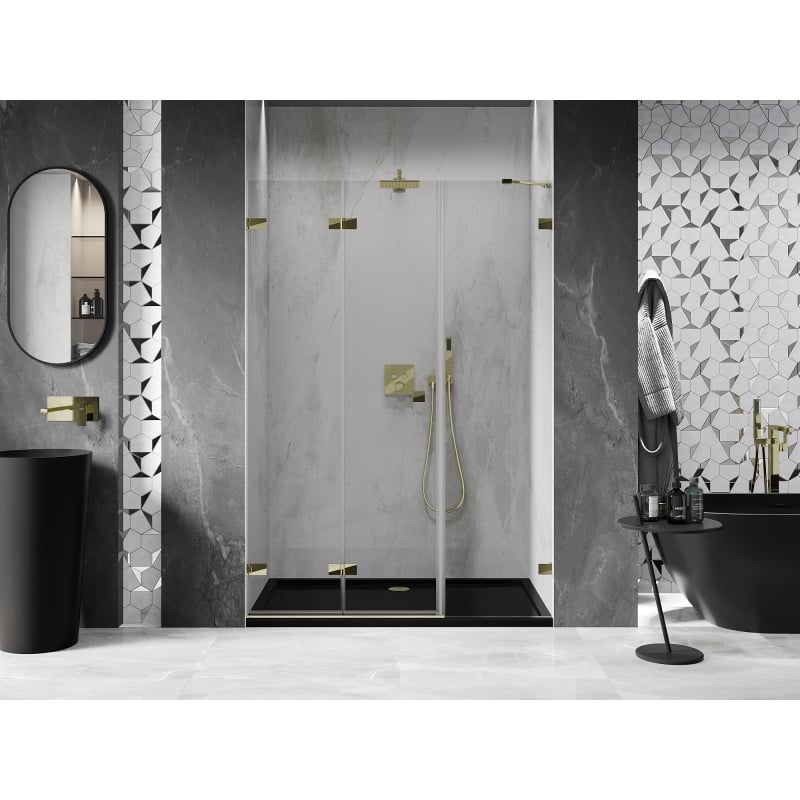 Mexen Lunar-F folding shower door left 115 cm, transparent, gold - 836S-115-050-50-00-L