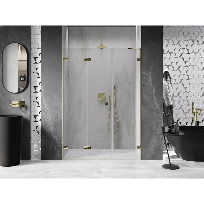 Mexen Lunar-F folding shower door left 115 cm, transparent, gold - 836S-115-050-50-00-L