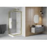Mexen Rio 80 x 80 cm square shower cabin, white stripes, gold + tray, white - 860-080-080-50-20-4510