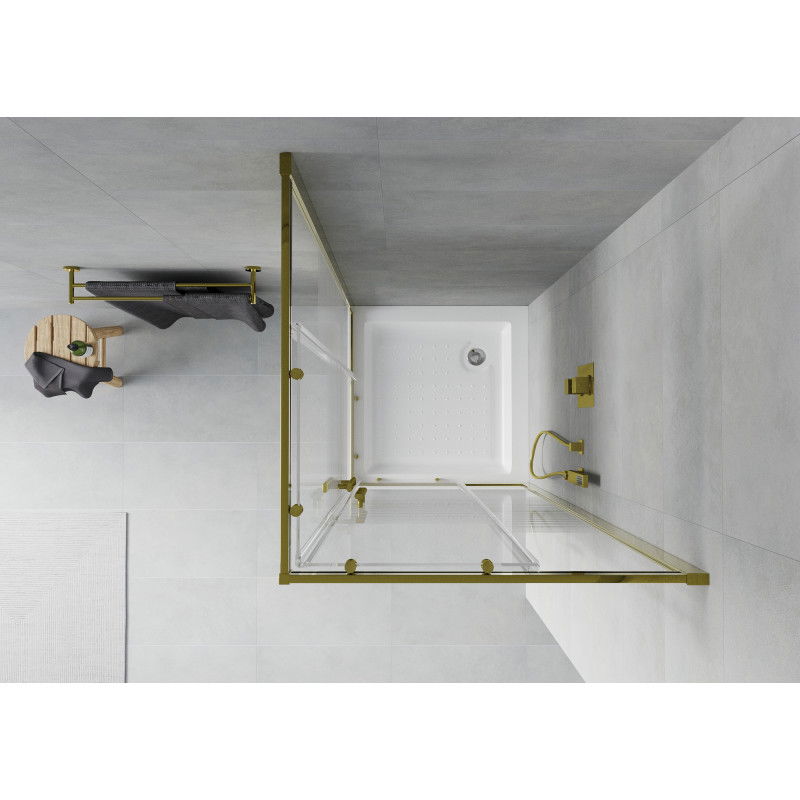 Mexen Rio 80 x 80 cm square shower cabin, white stripes, gold + tray, white - 860-080-080-50-20-4510