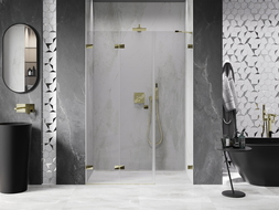 Mexen Lunar-F foldable shower door left 140 cm, transparent, gold - 836S-140-050-50-00-L