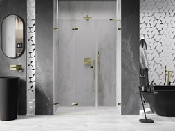 Mexen Lunar-F folding shower door left 140 cm, transparent, gold - 836S-140-050-50-00-L