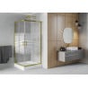 Mexen Rio square shower cabin 90 x 90 cm, white stripes, gold + Rio tray, white - 860-090-090-50-20-4510