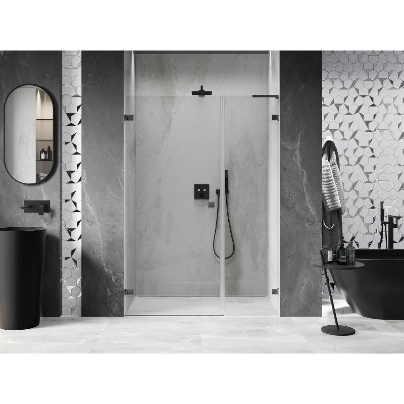Mexen Lunar-B L 135 cm Left Hinged Shower Door, Transparent, Brushed Gun Gray - 832SL-135-050-66-00-L