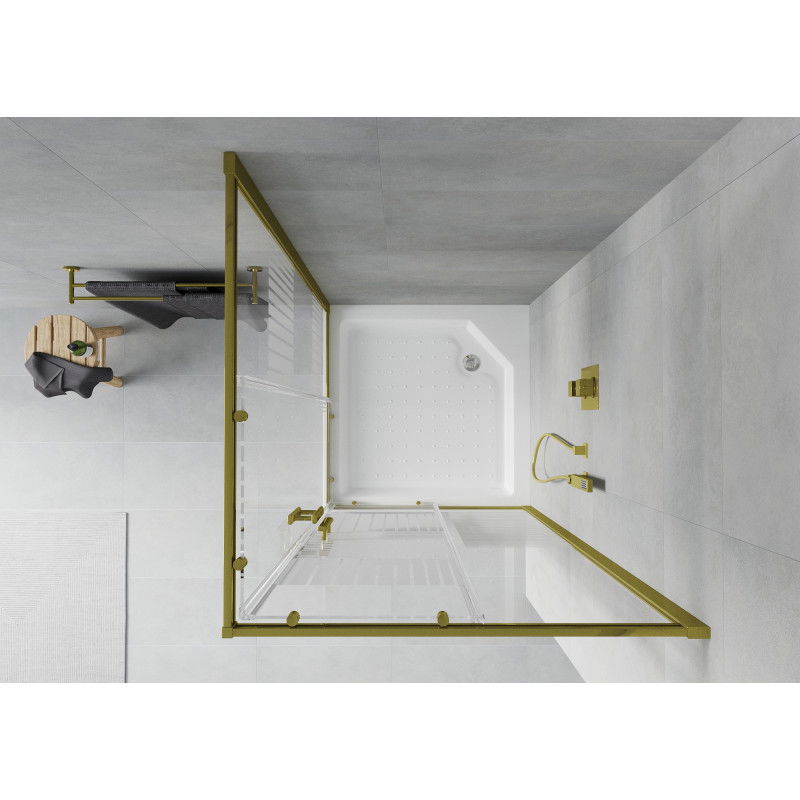 Mexen Rio square shower cabin 90 x 90 cm, white stripes, gold + tray, white - 860-090-090-50-20-4510