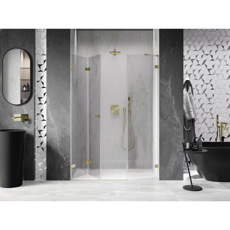 Mexen Lunar-F foldable shower door left 110 cm, transparent, brushed gold - 836S-110-050-55-00-L