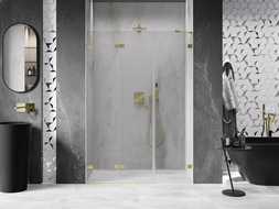 Mexen Lunar-F left folding shower door 120 cm, transparent, brushed gold - 836S-120-050-55-00-L