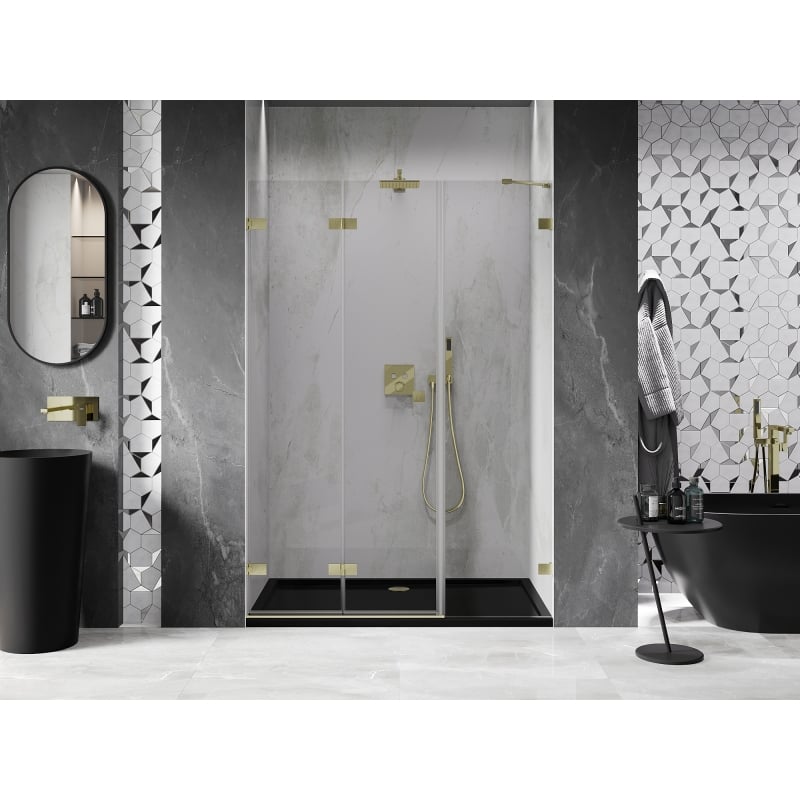 Mexen Lunar-F 130 cm Left Folding Shower Door, Transparent, Brushed Gold - 836S-130-050-55-00-L