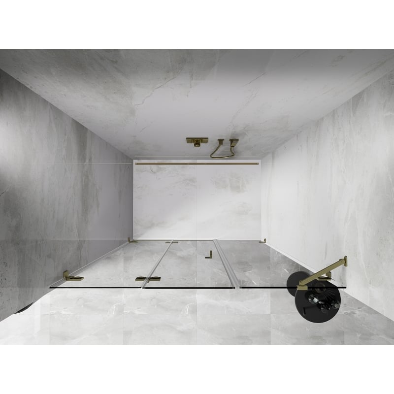Mexen Lunar-F 130 cm Left Folding Shower Door, Transparent, Brushed Gold - 836S-130-050-55-00-L