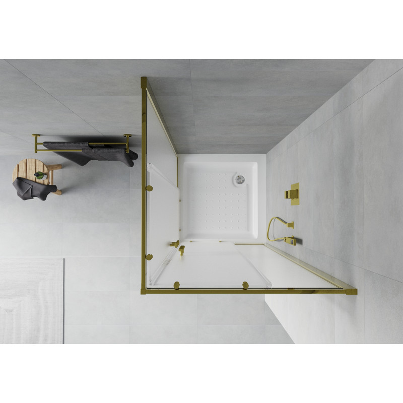 Mexen Rio 80 x 80 cm square shower enclosure, frosted, gold + shower tray, white - 860-080-080-50-30-4510