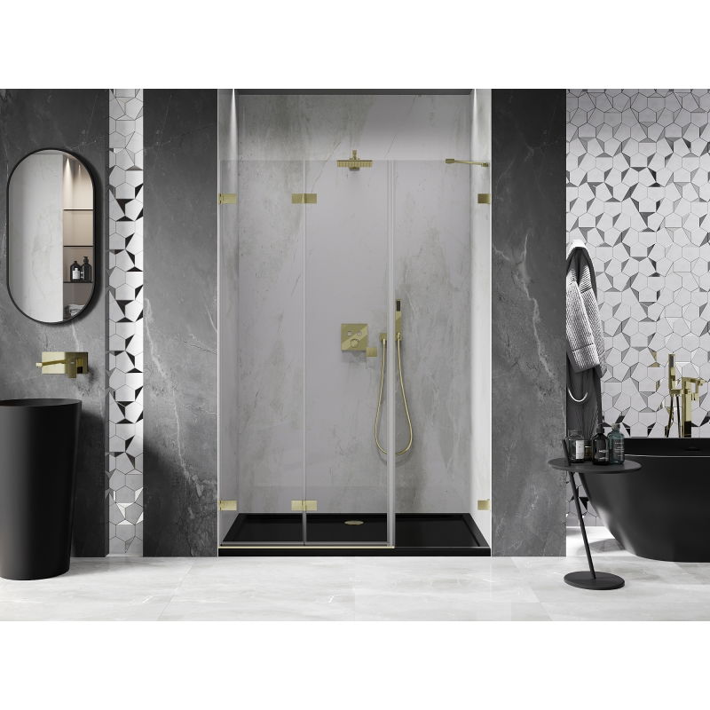 Mexen Lunar-F folding shower door left 135 cm, transparent, brushed gold - 836S-135-050-55-00-L