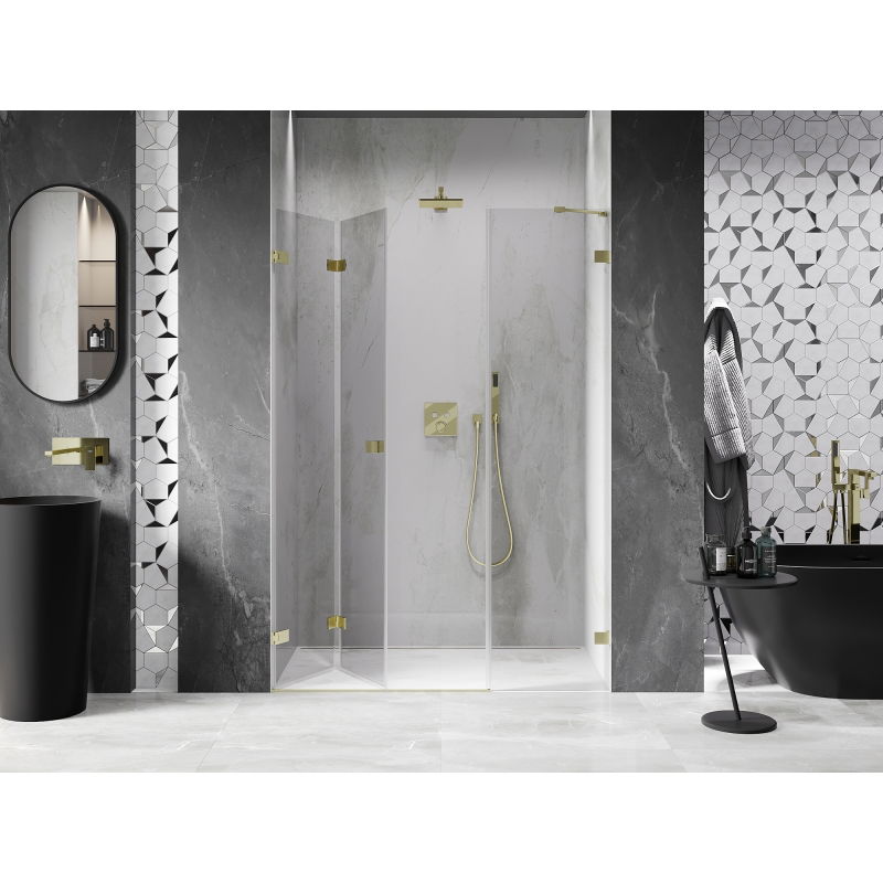 Mexen Lunar-F folding shower door left 140 cm, transparent, brushed gold - 836S-140-050-55-00-L