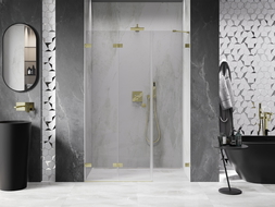Mexen Lunar-F folding shower door left 140 cm, transparent, brushed gold - 836S-140-050-55-00-L