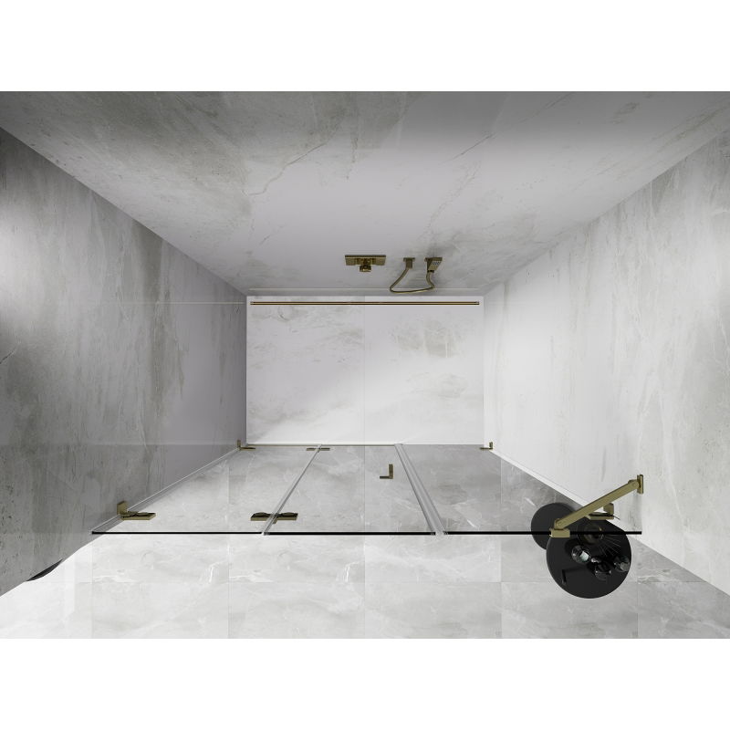 Mexen Lunar-F Folding Shower Door Left 145 cm, Transparent, Brushed Gold - 836S-145-050-55-00-L