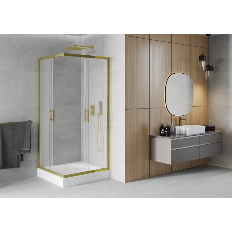 Mexen Rio square shower cabin 90 x 90 cm, frost, gold + tray, white - 860-090-090-50-30-4510