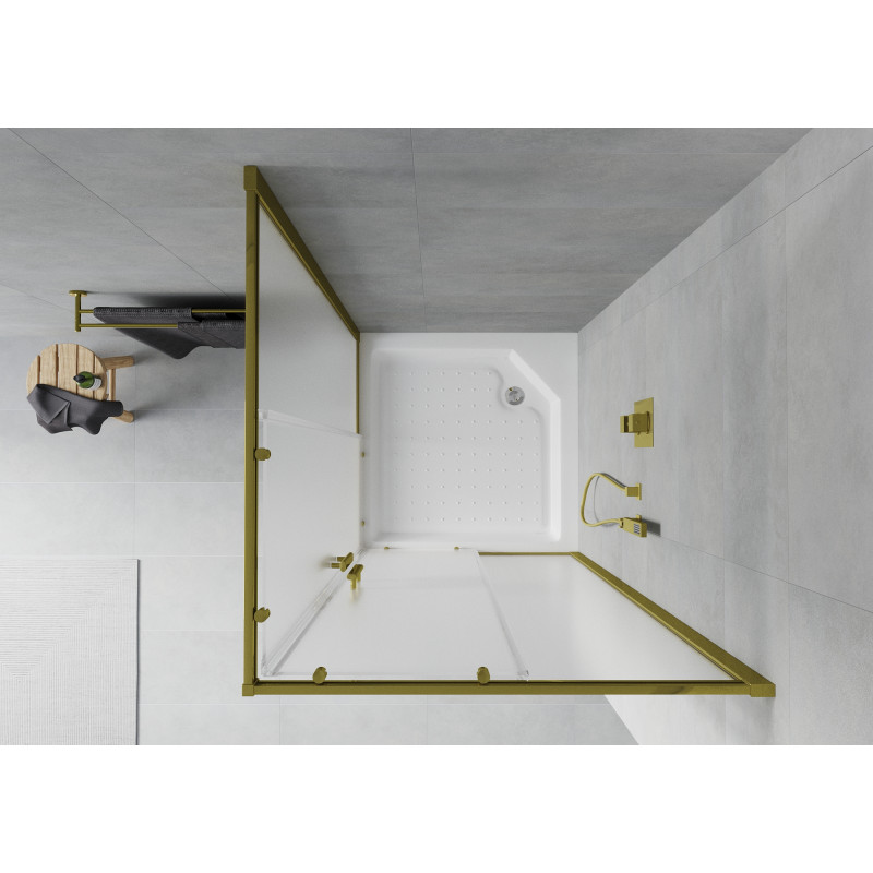 Mexen Rio 90 x 90 cm Square Shower Cabin, Frosted, Gold + Shower Tray, White - 860-090-090-50-30-4510