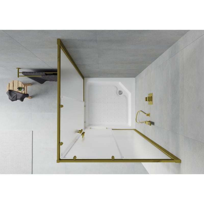 Mexen Rio square shower cabin 90 x 90 cm, frost, gold + tray, white - 860-090-090-50-30-4510