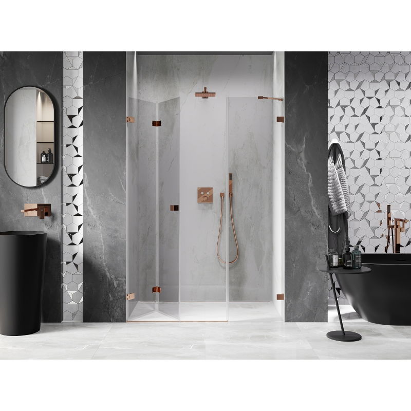 Mexen Lunar-F Left Folding Shower Door 110 cm, Transparent, Rose Gold - 836S-110-050-60-00-L