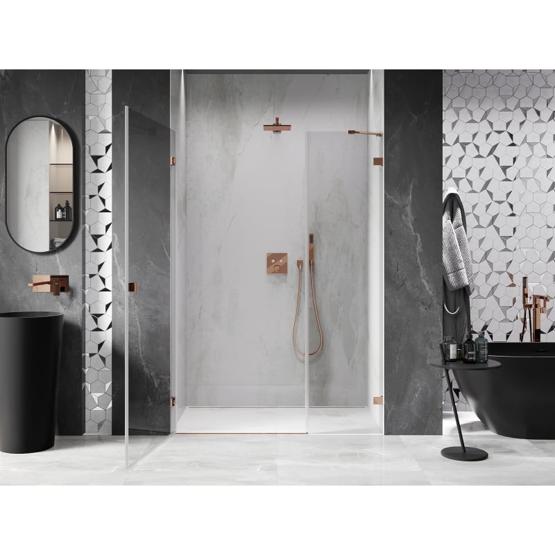 Mexen Lunar-B left hinged shower door 115 cm, transparent, rose gold - 832S-115-050-60-00-L