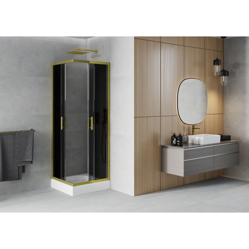 Mexen Rio square shower cabin 80 x 80 cm, graphite, gold + shower tray, white - 860-080-080-50-40-4510