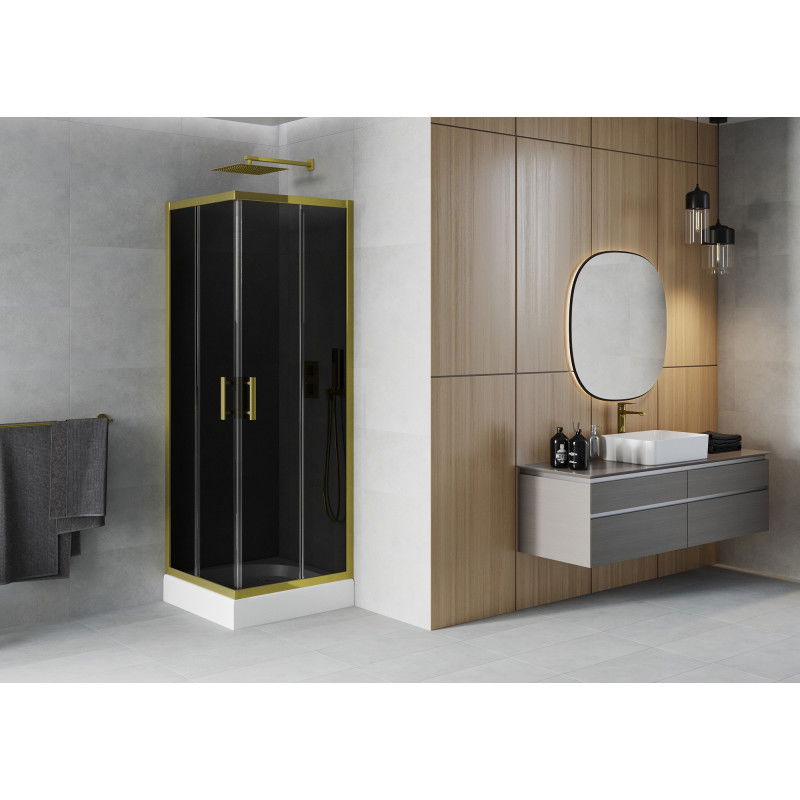 Mexen Rio square shower cabin 80 x 80 cm, graphite, gold + Rio shower tray, white - 860-080-080-50-40-4510