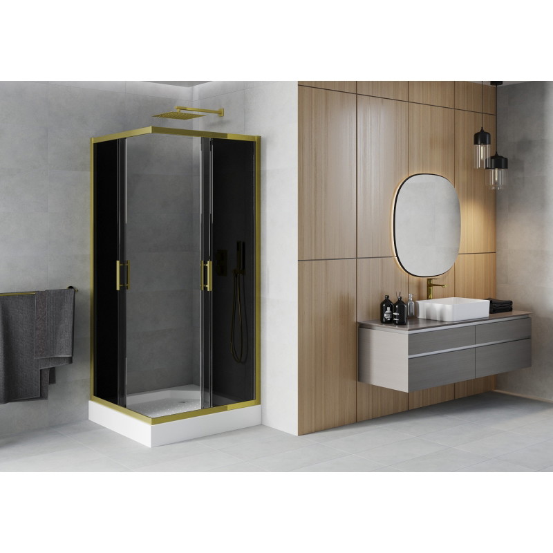 Mexen Rio square shower cabin 90 x 90 cm, graphite, gold + tray, white - 860-090-090-50-40-4510