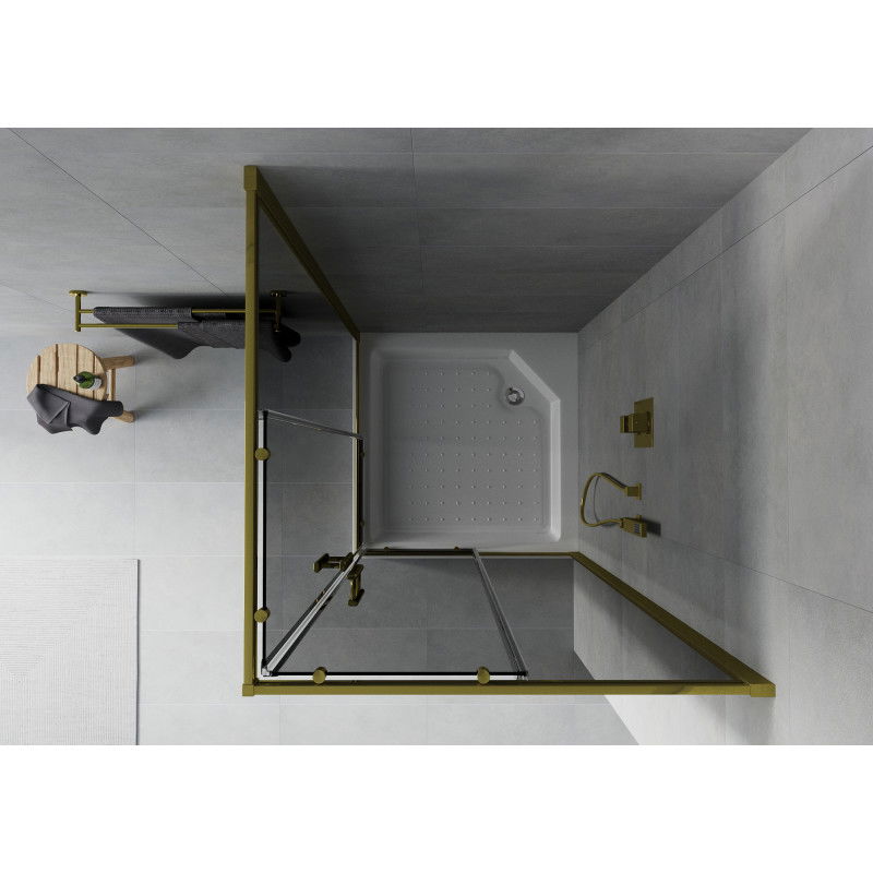 Mexen Rio square shower cabin 90 x 90 cm, graphite, gold + Rio shower tray, white - 860-090-090-50-40-4510