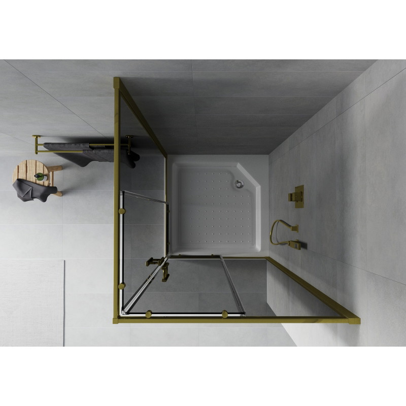Mexen Rio square shower cabin 90 x 90 cm, graphite, gold + tray, white - 860-090-090-50-40-4510
