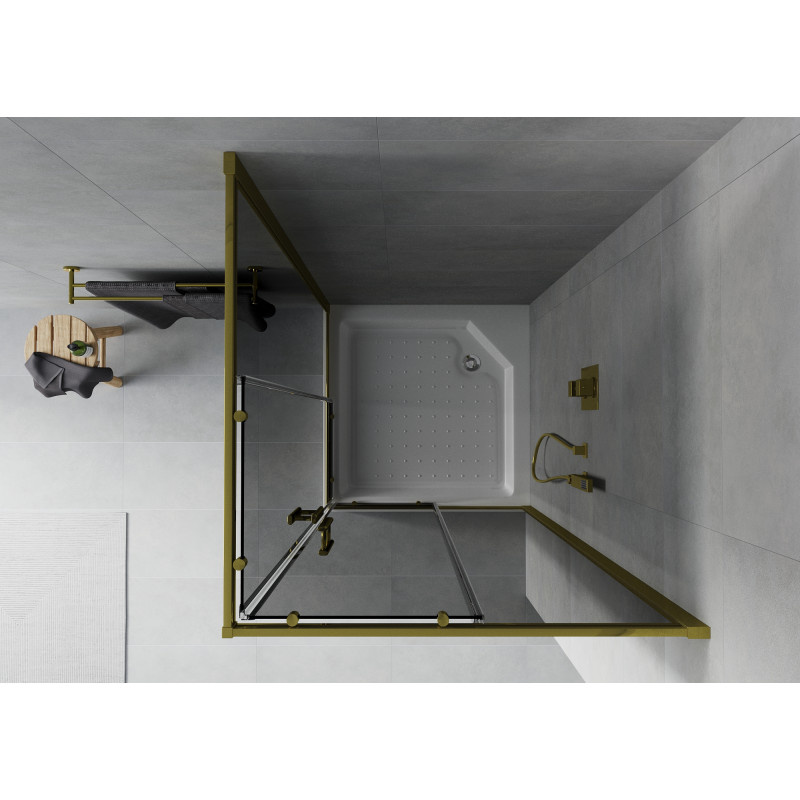 Mexen Rio square shower cabin 90 x 90 cm, graphite, gold + white shower tray - 860-090-090-50-40-4510