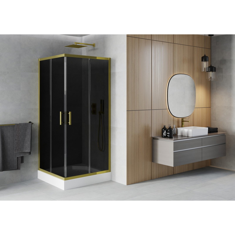 Mexen Rio square shower cabin 90 x 90 cm, graphite, gold + white shower tray - 860-090-090-50-40-4510