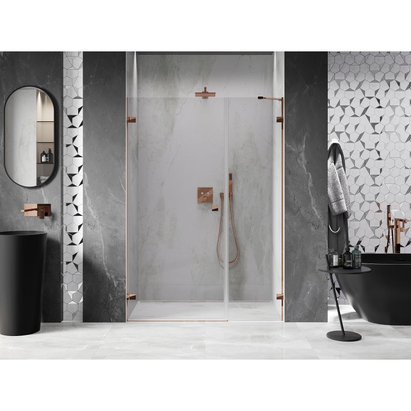 Mexen Lunar-B left hinged shower door 135 cm, transparent, rose gold - 832S-135-050-60-00-L