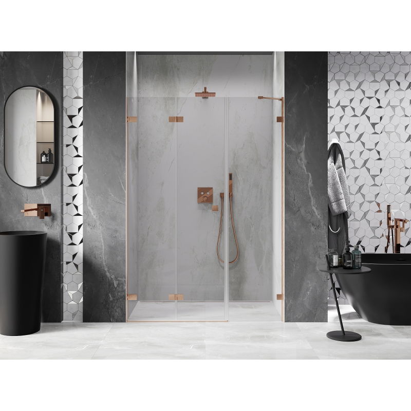 Mexen Lunar-F left folding shower door 115 cm, transparent, brushed copper - 836S-115-050-65-00-L