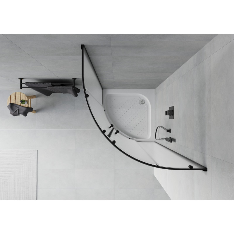 Mexen Rio semi-circular shower cabin 70 x 70 cm, frost, black + tray, white - 863-070-070-70-30-4710