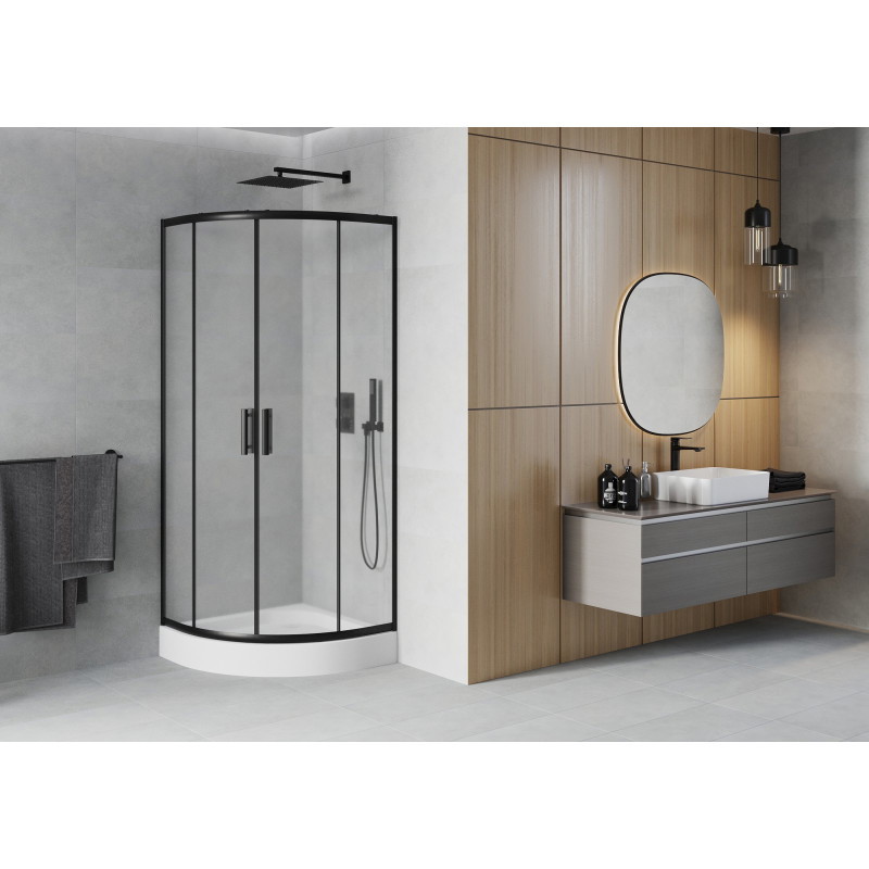 Mexen Rio semi-circular shower cabin 70 x 70 cm, frost, black + tray, white - 863-070-070-70-30-4710