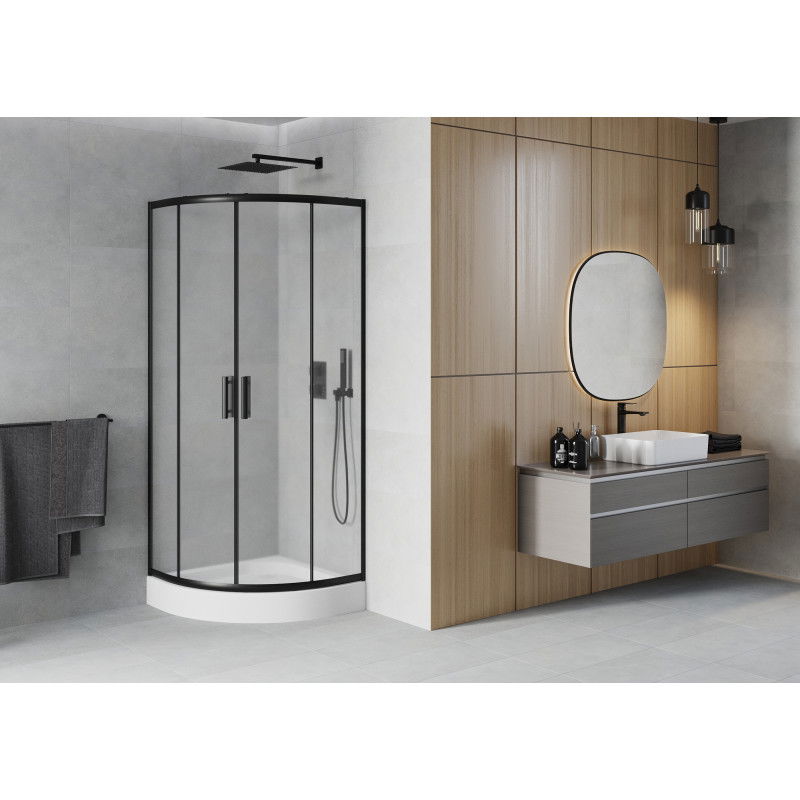 Mexen Rio Semi-Circular Shower Enclosure 70 x 70 cm, Frosted, Black + Rio Tray, White - 863-070-070-70-30-4710