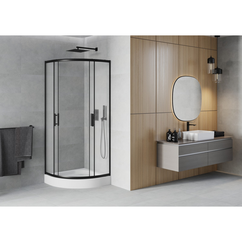Mexen Rio semi-circular shower cabin 70 x 70 cm, frost, black + tray, white - 863-070-070-70-30-4710