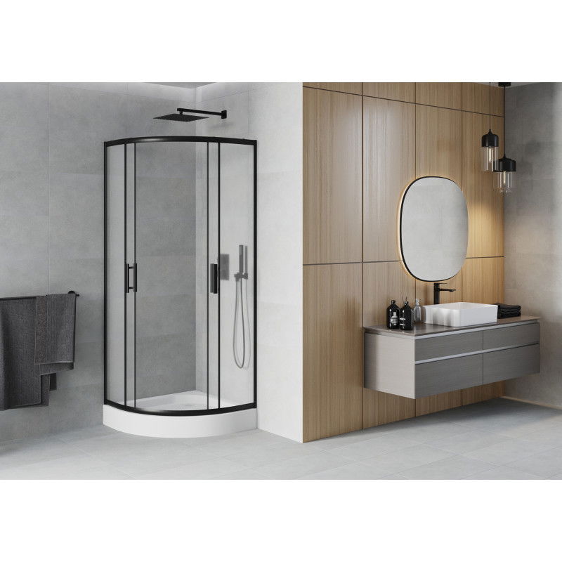 Mexen Rio Semi-Circular Shower Enclosure 70 x 70 cm, Frosted, Black + Rio Tray, White - 863-070-070-70-30-4710