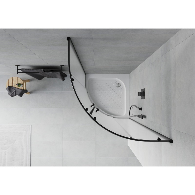 Mexen Rio semicircular shower cabin 90 x 90 cm, frost, black + tray, white - 863-090-090-70-30-4710