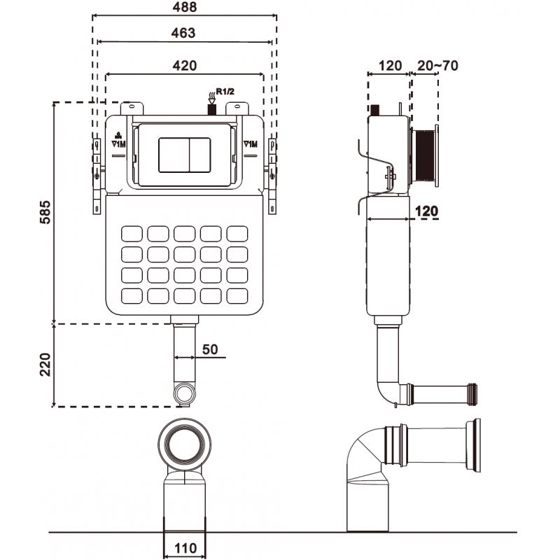 Mexen Tex Air S Pneumatic Concealed Frame for Floor Standing WC - 61102A
