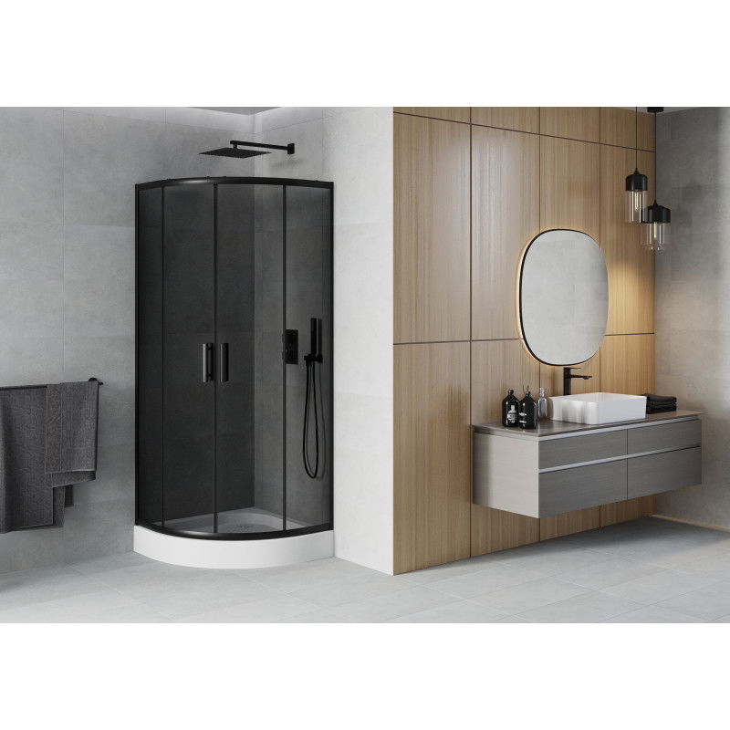 Mexen Rio semi-circular shower cabin 70 x 70 cm, graphite, black + Rio shower tray, white - 863-070-070-70-40-4710