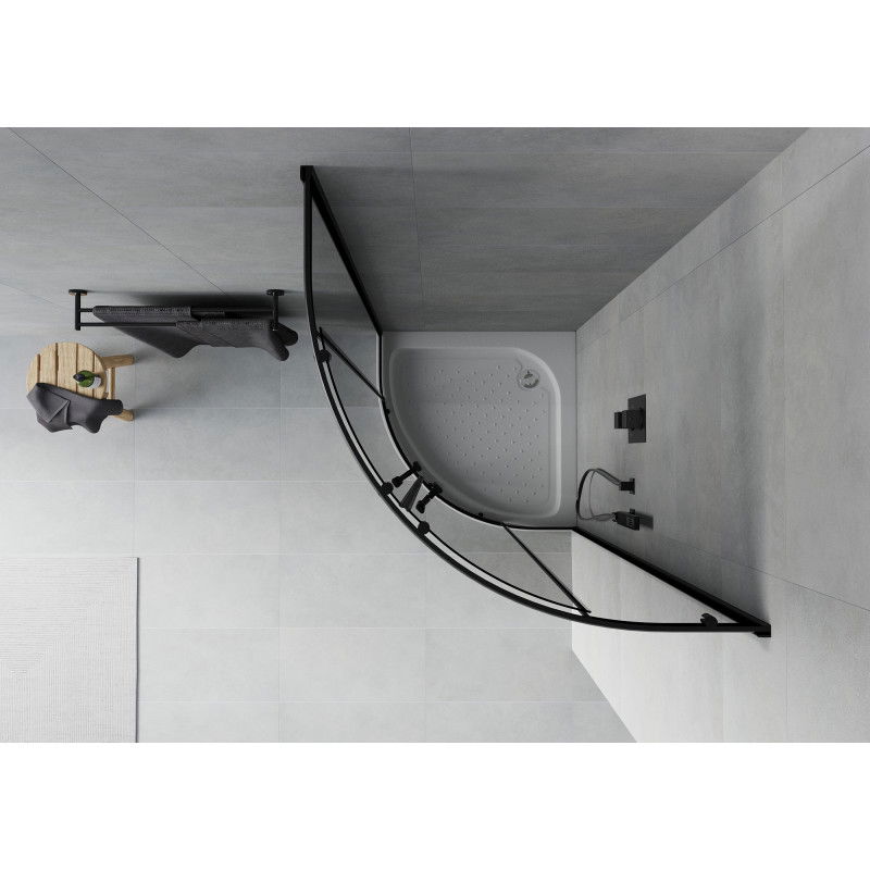 Mexen Rio Semi-Circular Shower Cabin 80 x 80 cm, Graphite, Black + Rio Shower Tray, White - 863-080-080-70-40-4710