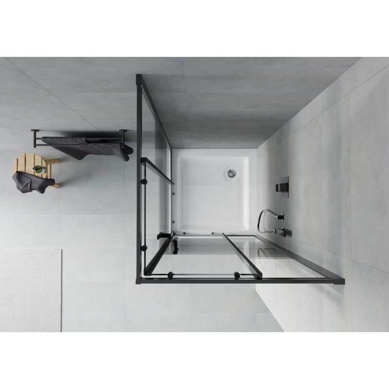 Mexen Rio square shower enclosure 80 x 80 cm, black stripes, black + shower tray, white - 860-080-080-70-20-4510